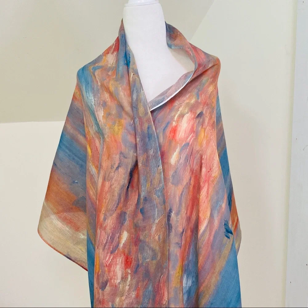 NEW without TAGS Elegant Wrap w. Watercolor Beach Scene